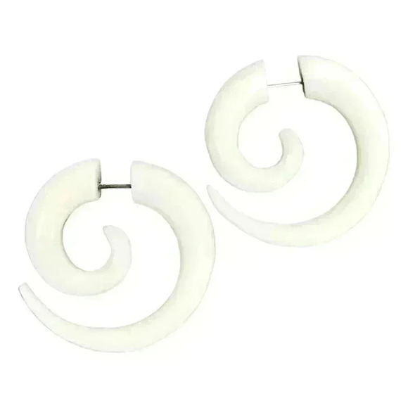UMBRELLALABORATORY Jewelry - New Organic wooden spiral hoop earrings fake gauges by umbrellalaboratory